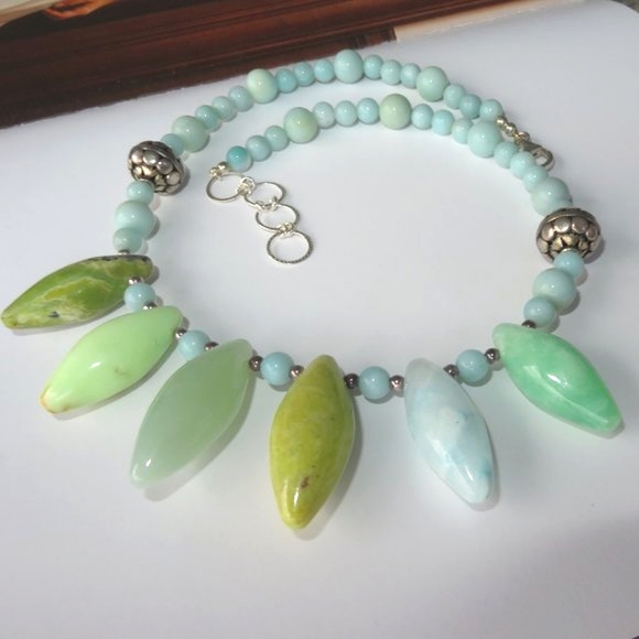 Chalcedony Turquoise Sterling Silver Spike Necklace - Picture 3 of 14